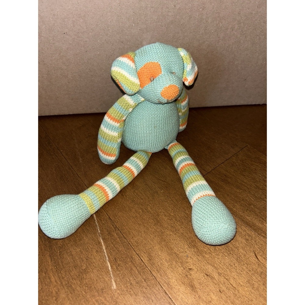 Maison Chic Handmade 12" Knit Stuffed Dog Plush Medium Size Vintage Stripes - Picture 2 of 9